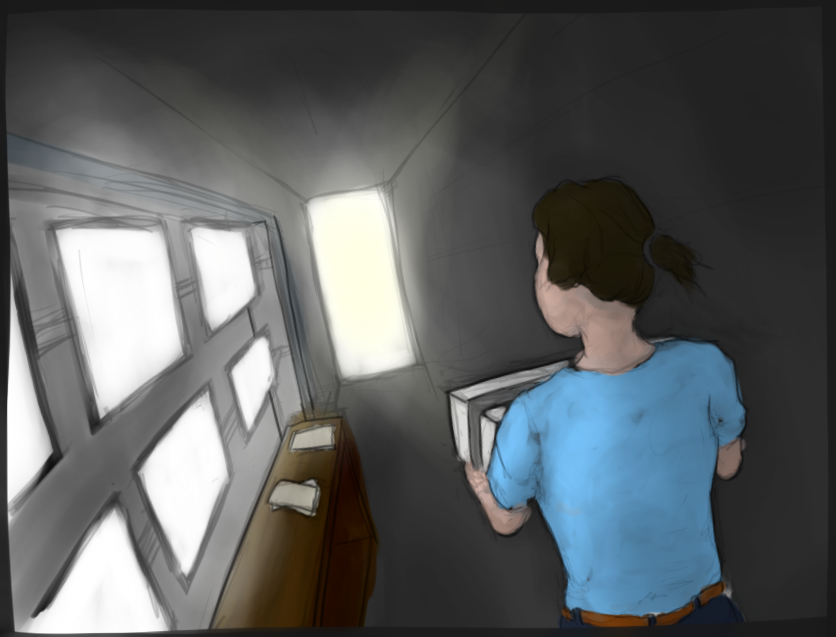 hallway girl package delivery tv